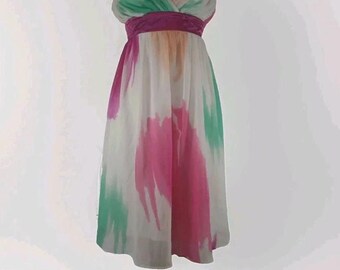 Vintage 90s Y2K Alyn Paige Watercolor Fit & Flare Dress – Size 10 – Pastel Floral