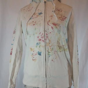 Vintage Y2K Lucky Brand Embroidered Peacock Floral Hoodie Jacket Women’s S Faux Fur Trim image 1