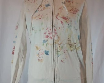 Vintage Y2K Lucky Brand Embroidered Peacock Floral Hoodie Jacket Women’s S Faux Fur Trim