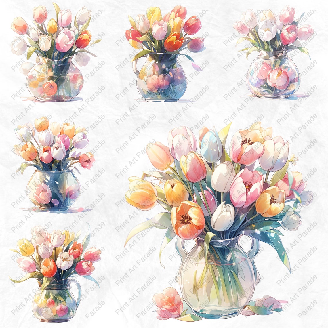 Watercolor Tulip Clipart PNG Tulip Floral Digital Graphics Instant ...
