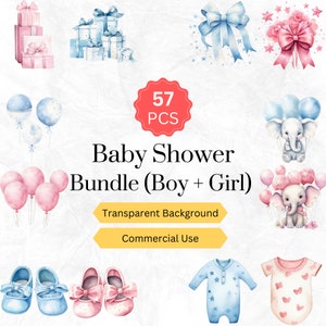 Watercolor Baby Shower Clipart PNG Bundle Newborn Nursery Baby Shower Bundle Digital graphics instant download for commercial use 57 pcs