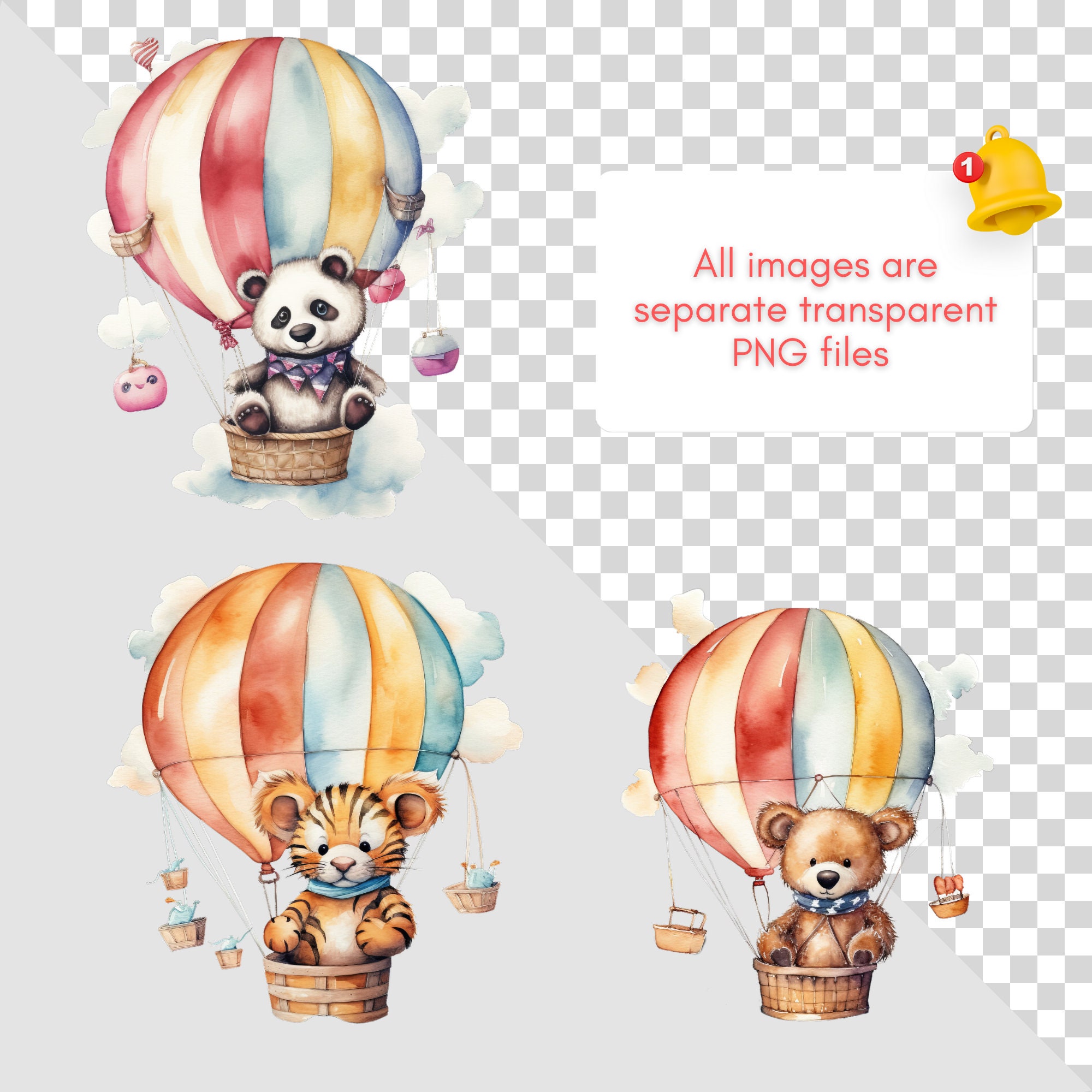 Watercolor Hot Air Balloon Clipart PNG Newborn Nursery Baby Shower PNG ...
