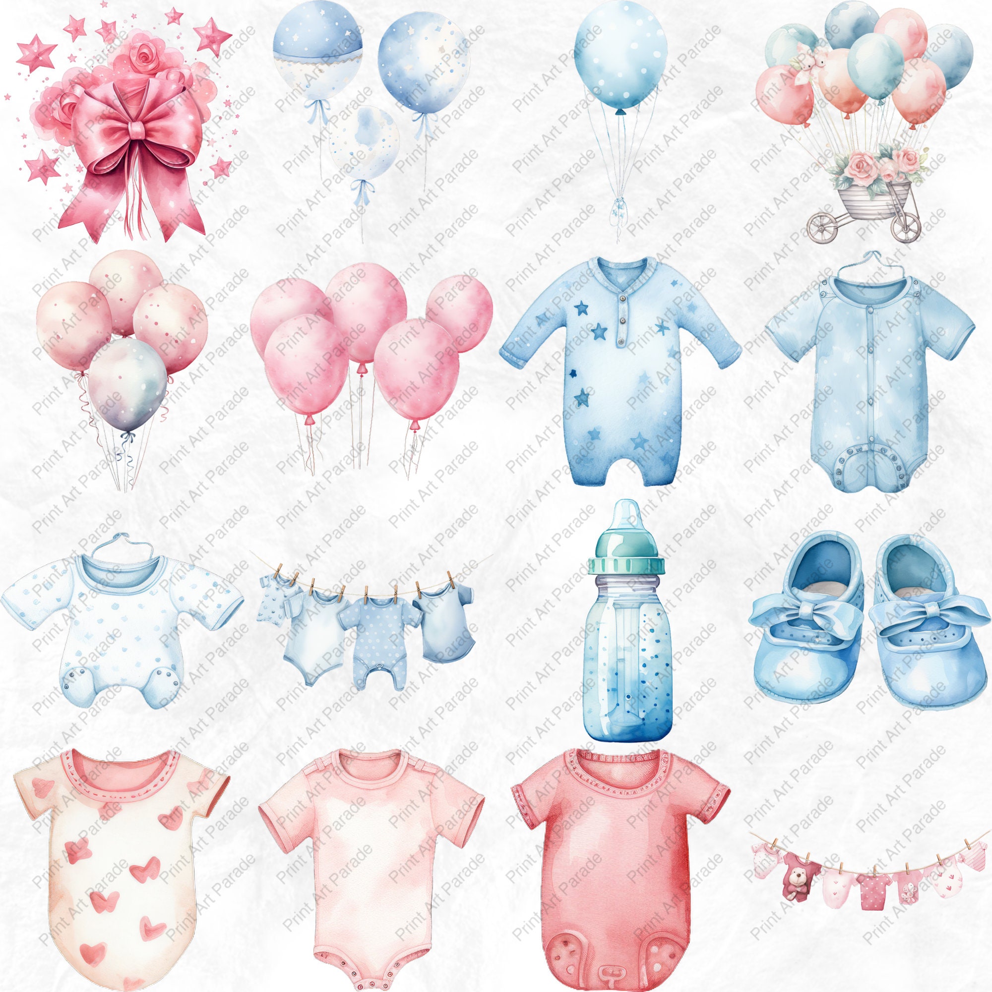 Watercolor Baby Shower Clipart PNG Bundle Newborn Nursery Baby Shower ...