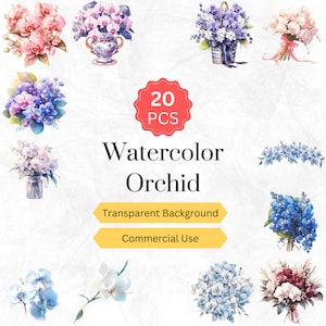 Watercolor Orchid Flower Clipart PNG Orchid Floral Digital graphics instant download for commercial use 20 pcs.