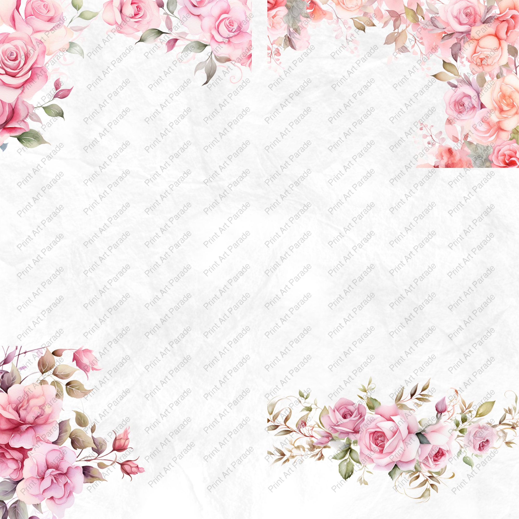 Pink Rose Border Clipart PNG Watercolor Pink Rose Border SVG Etsy UK