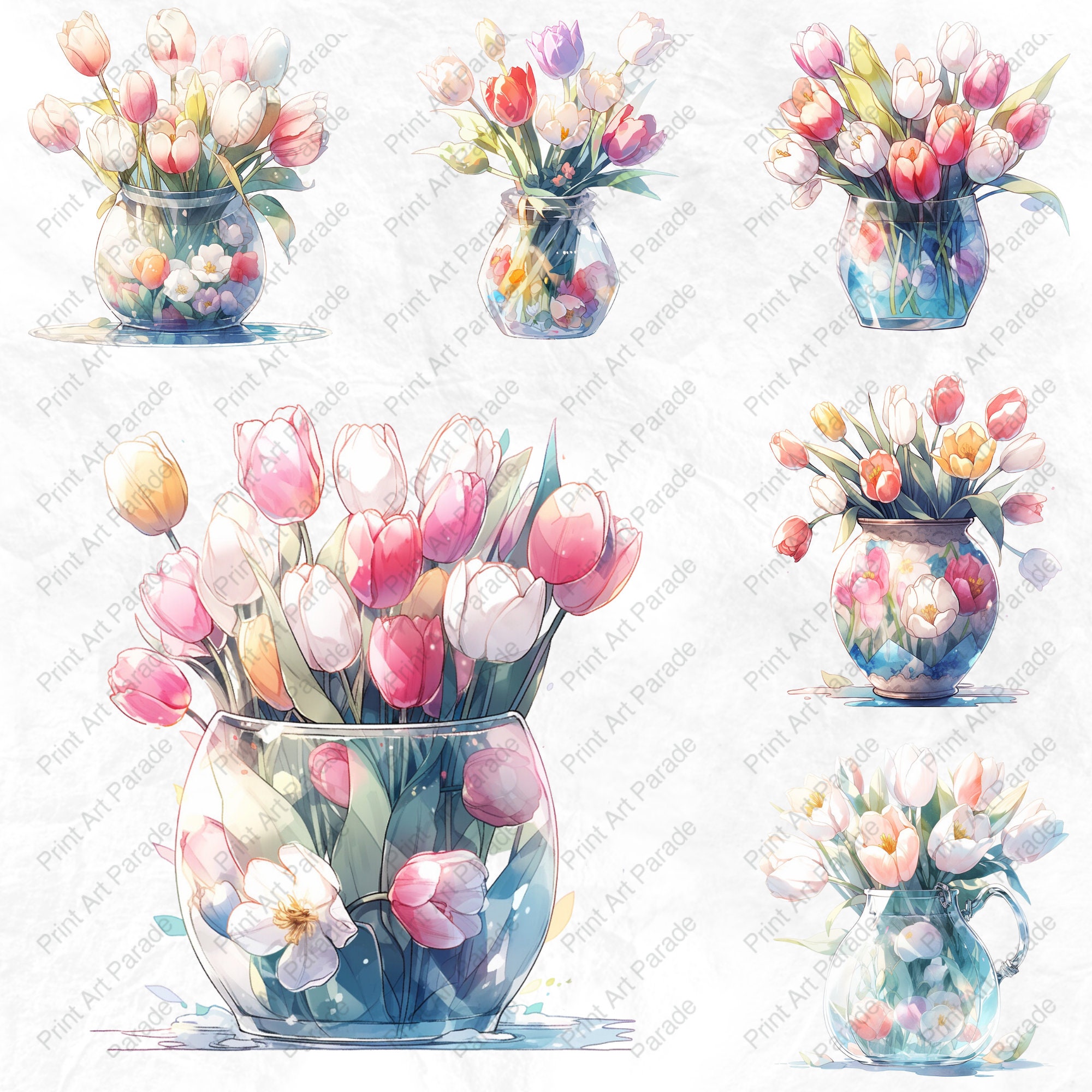 Watercolor Tulip Clipart PNG Tulip Floral Digital Graphics Instant ...