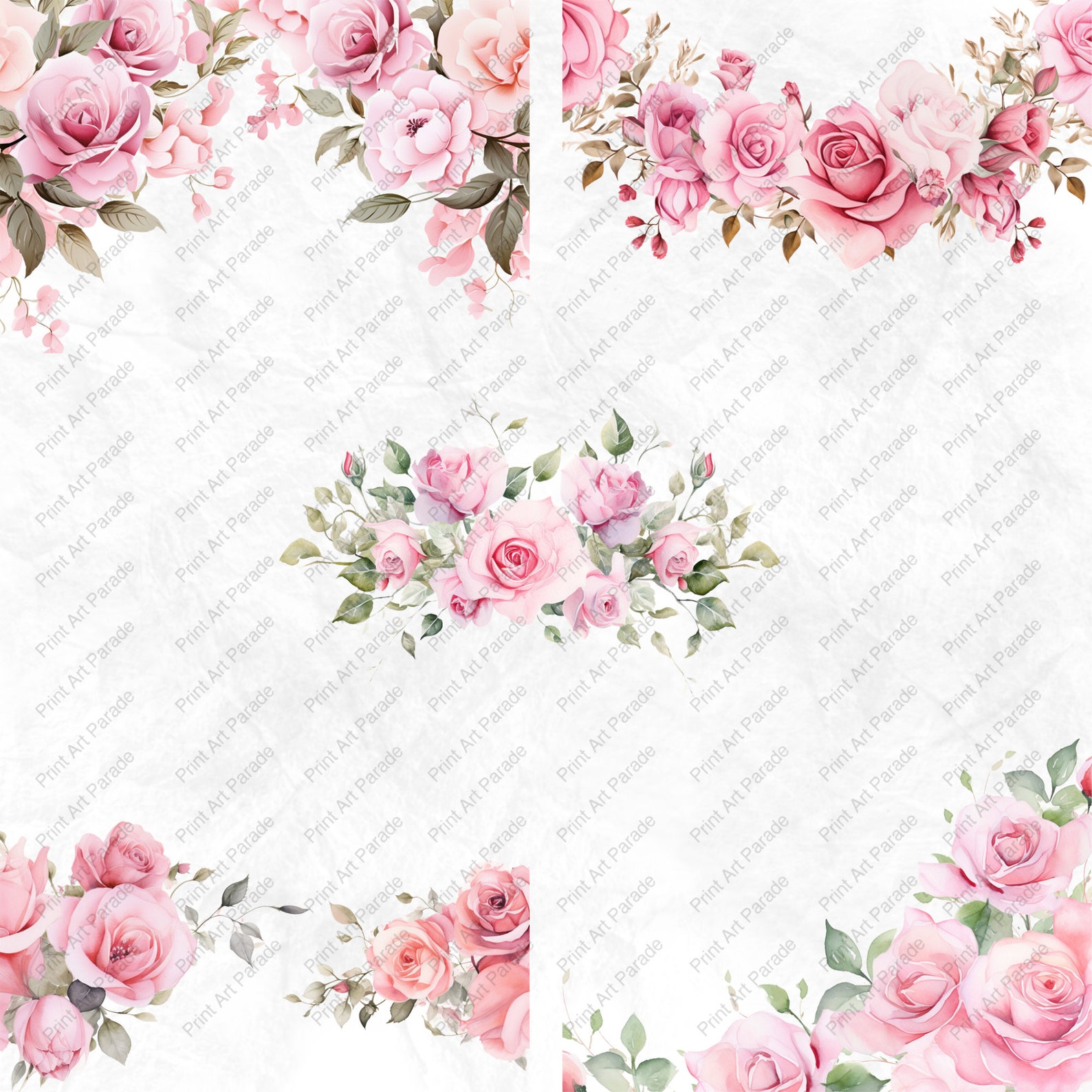 Pink Rose Border Clipart PNG Watercolor Pink Rose Border SVG Etsy UK