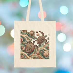 Draagtas met geborduurde look: zeeschildpad: Ocean Lover katoenen canvas strandtas