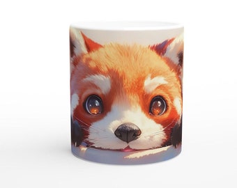 Snazzimal Society Collection, Cute Red Panda, 11oz Ceramic Mug, Animal Mug, Kawaii Gift For Animal Lovers, Bear, Nature, Leaves, Collection
