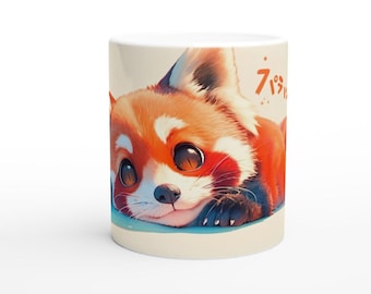 Snazzimal Society Collection, Cute Red Panda, 11oz Ceramic Mug, Animal Mug, Kawaii Gift, Animal Lovers, Leaves, Collection