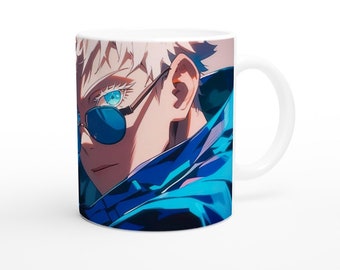 Anime Design, Gojo Inspired Graphic Print, 11oz Ceramic Mug, Anime Fan Collectibles