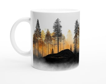 Black and Gold Forest Mug: Elegant Watercolor Tree Design