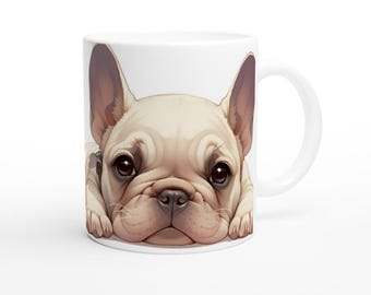 Snazzimal Society Collection, French Bulldog, Dogs, 11oz Ceramic Mug, Gifts For Dog Lover, Cute Animal, Puppy, White