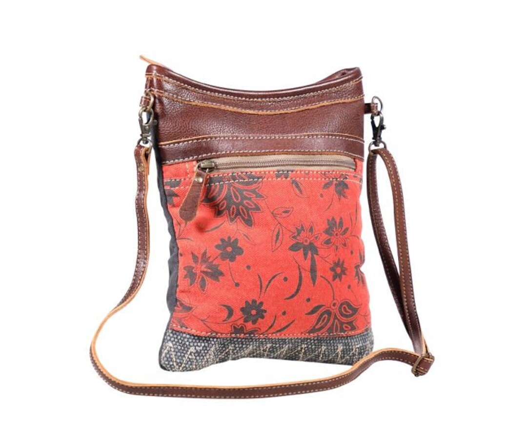 Myra Bags Bloom Canvas Crossbody Bag With Leather & Rug Details - Style S-1908