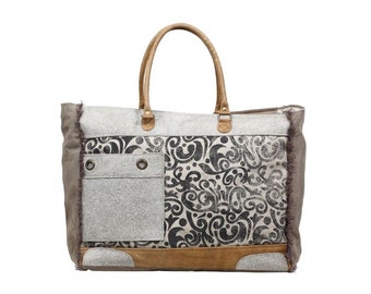 Myra Bag: S-1199 "Hide & Floral Print Weekender Bag"