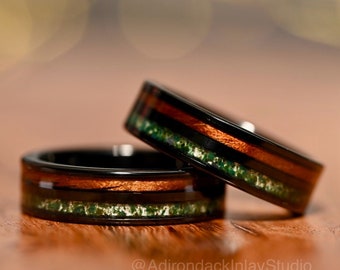 Black 6mm Wood and Moss Agate Ring, wedding band, Nature ring, mens promise ring, Wood Ring, nature wedding ring, mens ring, womans ring