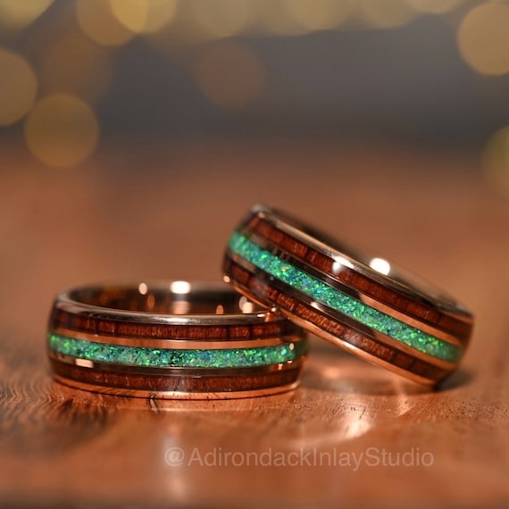 Koa wood and opal ring sale
