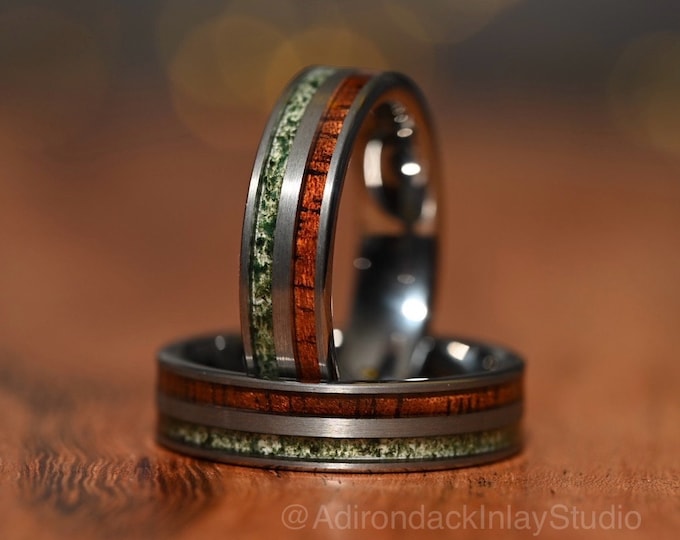 Wood Promise Rings 6mm Wood and Moss Agate Ring, Wedding Band, Nature Inspired Ring, Mens ...