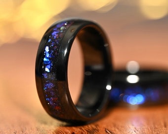 8mm Outer space ring, Galaxy ring, Nebula Ring, black tungsten ring, mens ring, womans ring, Wedding ring, engagement ring, promise ring