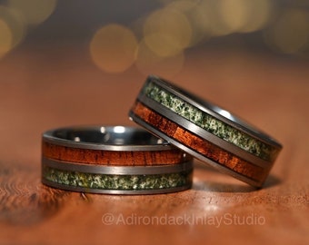 8mm Wood and Moss Agate Ring, wood wedding band, Nature inspired ring, promise ring, Wood Ring, nature wedding ring, mens ring, womans ring