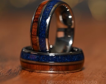 8mm Wood and Lapis Lazuli Ring, wood wedding band, Lapis Ring, Nature inspired ring, mens promise ring, Mens Wood Ring, nature wedding ring