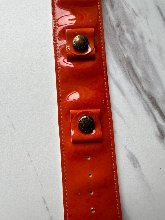 Vintage orange patent faux leather cuff / watch b… - image 4