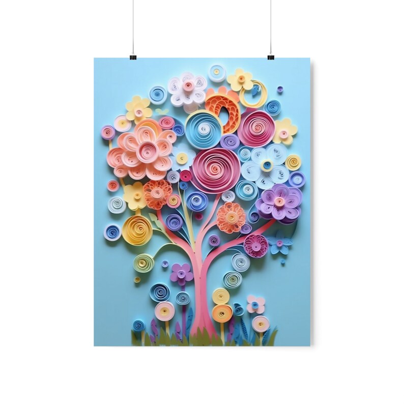 Cute Whimsical Forest Rainbow Colors Quilling Illustration Premium