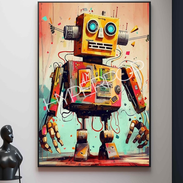 Dancing Robot Digital Download Robot, Printable, posters and prints, pop art print, sci-fi art, pop art wall art, digital print,gift for him