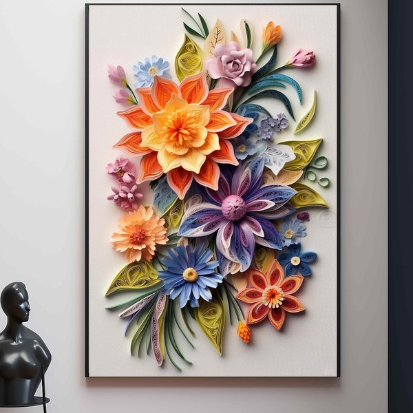 Unique Graphic Design Paper Quilling Flower Sculpture, housewarming gift, wall art, printable download art, holiday gift, gift for her