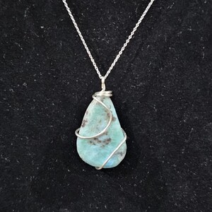 925 Sterling Silver Wrapped Tear Drop Turquoise Necklace 18 in.