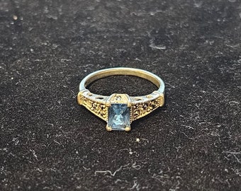 925 Sterling Silver Aquamarine Ring Size 8