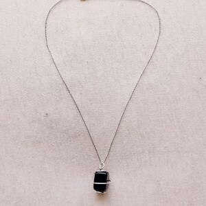 925 Sterling Silver Wrapped Obsidian Cube with 18in Sterling Silver Chain