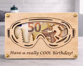 Geldkado skien , gepersonaliseerd geld cadeau sport, geldkado ski, geld cadeau, ski ,verjaardagskaart ,Kado voor ski vriend, ski vakantie
