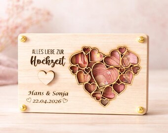 Geld cadeau bruiloft, wereldkaart geld cadeau, geld geschenken verpakking echt hout fotolijst | NL