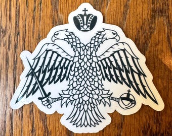 Pegatina de vinilo del águila bicéfala ortodoxa (blanca)