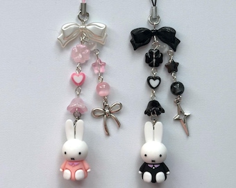 Matching Black Pink Miffy Charm Set: Coquette Gothic Couple Jewelry
