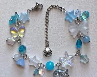 Blue “Waterfall” Charm Bracelet: Handmade Ocean Core Beaded Jewelry