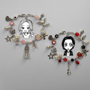 Matching Nana Hachi Bracelets | friendship matching bracelets, strawberry guitar, y2k grunge coquette set, trendy jewelry, anime theme
