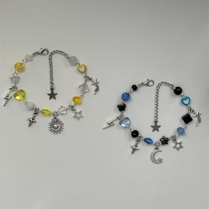 Matching Sun Moon Bracelets | friendship couple bracelets, punk rock gothic set, handmade silver jewelry gift, solar system dark spooky vibe
