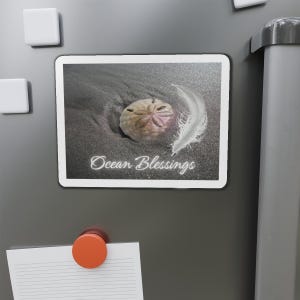 Ocean Blessings Sand Dollar Die-Cut Magnet | Beach Feather Refrigerator Magnet