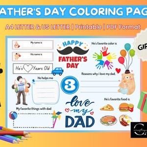 Father's Day Coloring Printable Page | All About Dad Fill-in Template ...