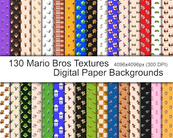 130 papéis digitais do Mario Bros, png, pixels, cliparts, videogame, designs de papel, texturas