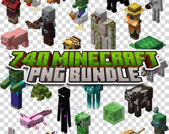 Pacote com 740 imagens PNG de Minecraft para convites de aniversário, adesivos, camisetas, Cricut e sublimação.