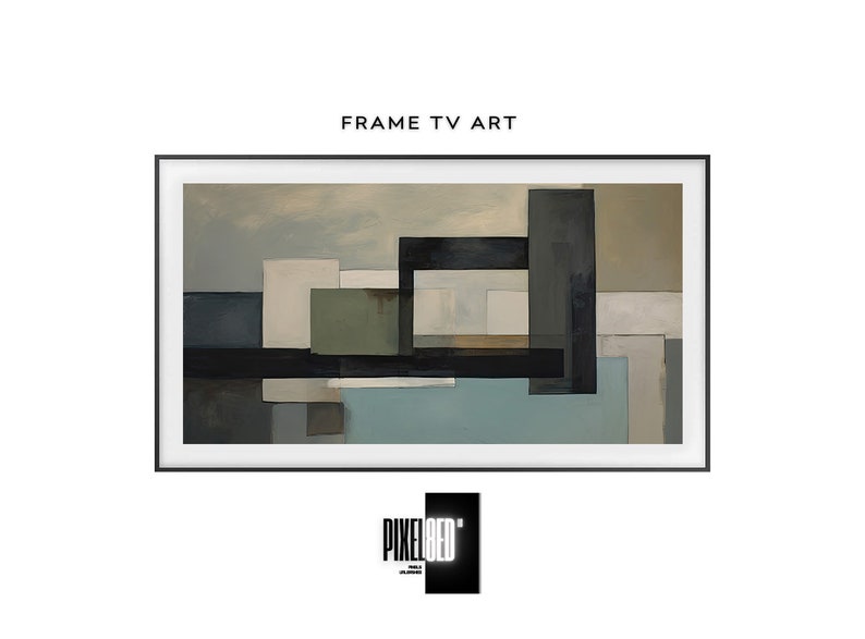 Samsung Frame Art TV Gray & Green Abstract Painting Etsy