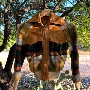 1970s Kids Vintage Wool Leather Bomber Jacket Sz 8-10y