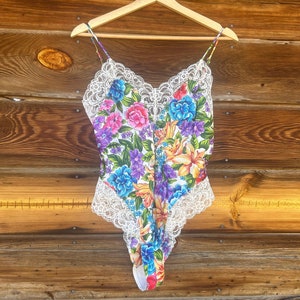 Vintage Floral Satin Teddy Bodysuit
