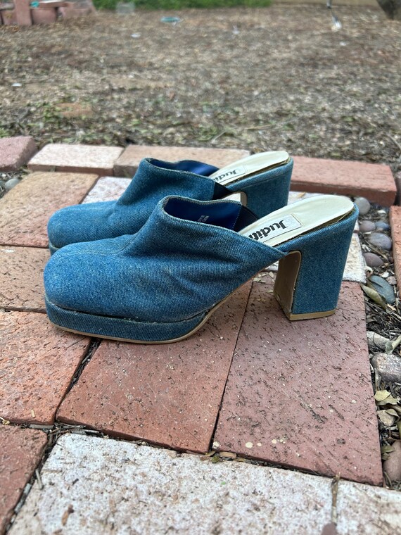 Vintage 70s Denim Square Toe Platform Mule - Etsy