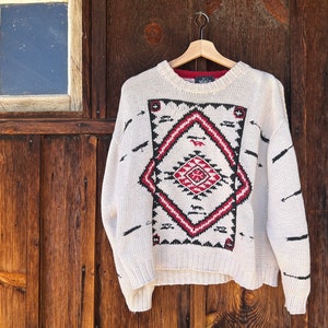 Klassischer Navajo Woolrich Vintage Baumwoll Fisherman Sweater Large