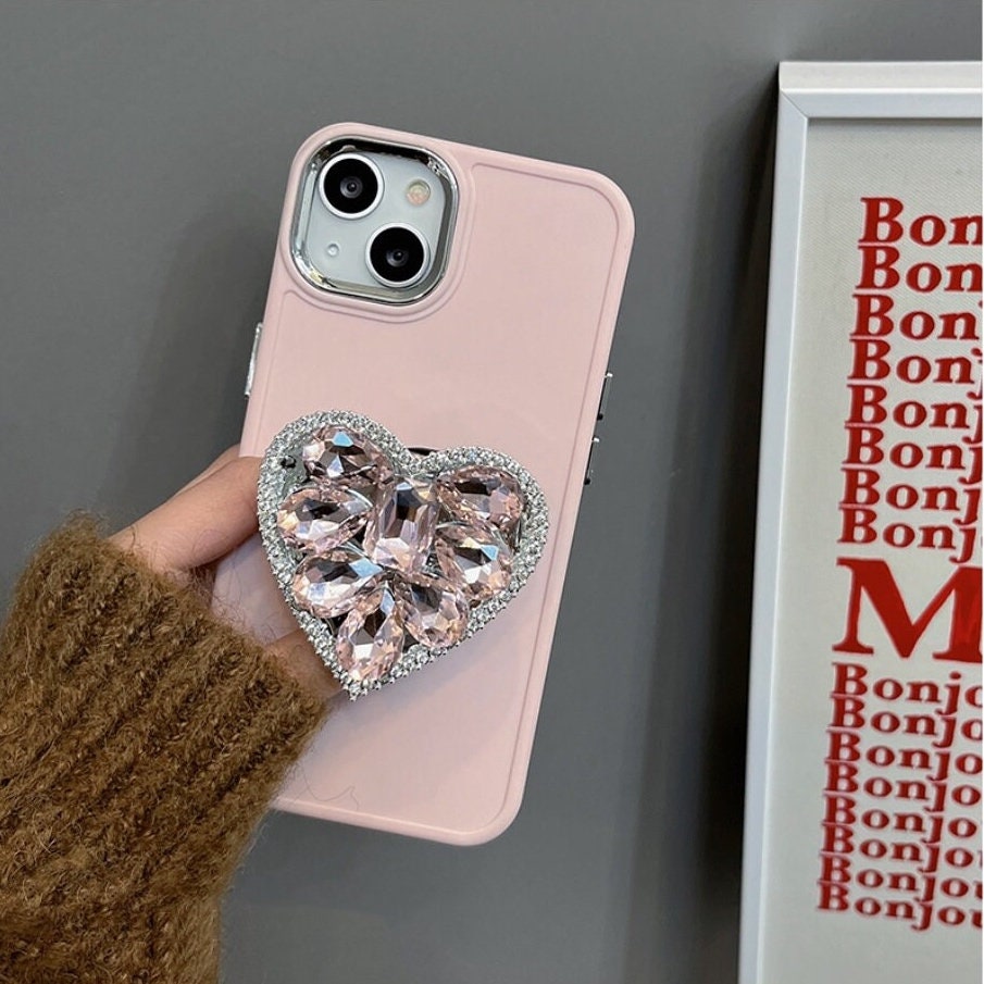 Cute Bling Solid Phone Case With Built in Rhinestone Gem Heart - Etsy