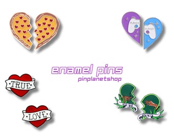 Split Heart Enamel Pins - Pizza lover Pins, Player 1 & Player 2 Pins, True Love Pins, Best Buds Pins